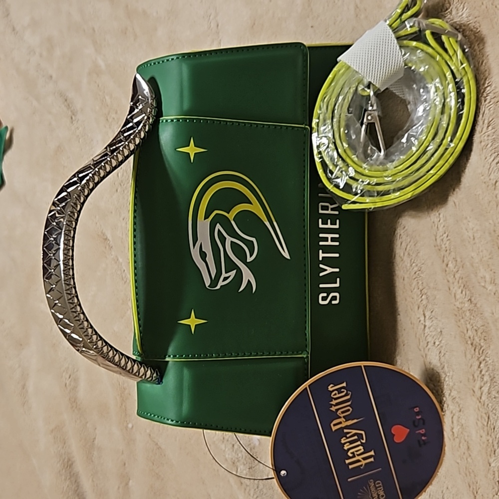 For you, Harry Potter fans!  Slytherin purse with cross body strap.